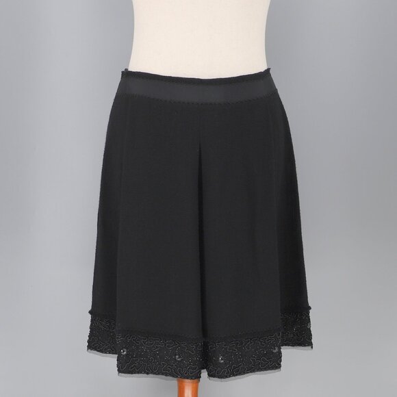 NWT ELIE TAHARI Dorian Skirt Black A-Line Knee Length 100% Virgin Wool Size 14